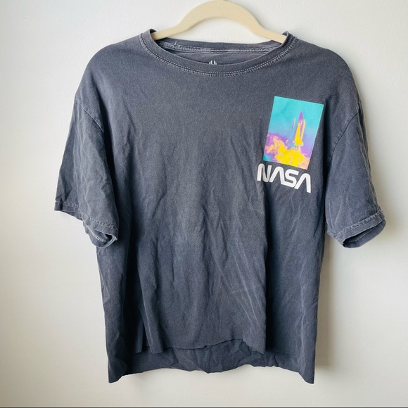 NASA Tops - Hyper Space NASA Raw Hem Distressed Graphic Tee